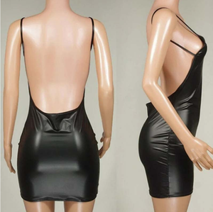 Meilleures ventes sur les plateformes de vente en ligne Ama-zon et Wish : Lingerie sexy pour femmes, nouvelle robe à bretelles, jupe courte noire sexy en laque, dos nu - Product Image 5