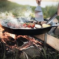 Penyangga Panci Profesional Bulat Berbahan Baja Paduan & Besi Cor Abu-abu, Alas Panci Tahan Api, Penyangga Panggangan untuk Dapur Luar Ruangan & Berkemah dengan Gagang