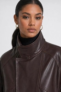 Blouson aviateur de luxe en cuir de mouton pour femme, marron, coupe classique, coupe-vent, zippé, style motard, vêtement d'extérieur pour l'automne - Product Image 3