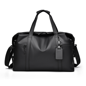 Black Waterproof Travel Duffel <b>Bag</b> Large Capacity PU Weekender Gym <b>Overnight</b> Adjustable Strap Polyester Lining Zipper Closure - Product Image 1