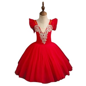 Abito da Danza Classica Midi per Ragazze, Tutù Ricamato Bianco e Rosso, Costume da <span class=keywords><strong>Ballerina</strong></span> per Competizioni - Product Image 4