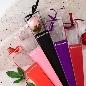 กล่องบรรจุภัณฑ์ดอกกุหลาบแบบขายส่ง กล่องพลาสติก PVC สำหรับบรรจุดอกไม้ ถุงใส่ช่อดอกไม้เดี่ยวสำหรับวันแม่ - Product Image 5