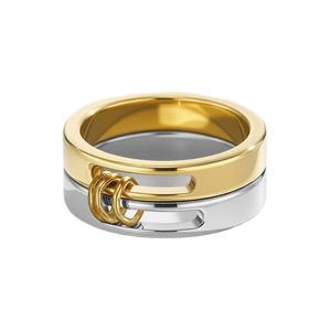 Hot Sale Fashion Hip Hop Minimalist Simple Double-Layer Stackable Hollow-Out Stainless Steel Wedding Ring Plain Band for Unisex - Product Image 1