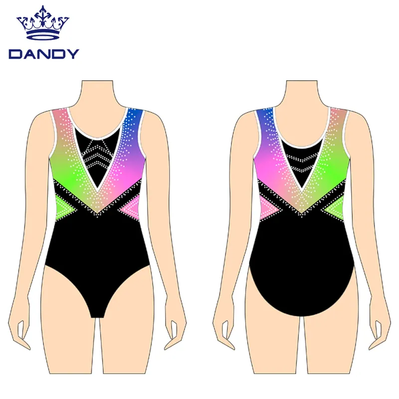 Desain Kustom Logo Pribadi Mewah Shiny Tari Senam Senam Leotards