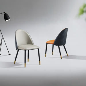 Chaise de salle à manger moderne de luxe avec cadre en bois, dossier incurvé confortable, revêtement en cuir synthétique écologique, couleur personnalisée - Product Image 6