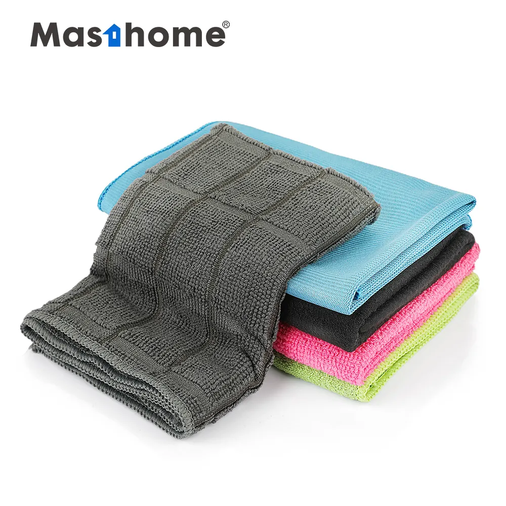 Mastome ชุดผ้าเช็ดกระจกทำความสะอาดฝุ่นไมโครไฟเบอร์5ชิ้นผ้าทำความสะอาดครัวผ้าขี้ริ้วไมโครไฟเบอร์