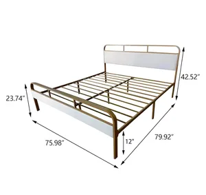현대적인 스타일 침실 가구 철 침대 골드 킹 사이즈 금속 침대 프레임 나무 헤드 보드