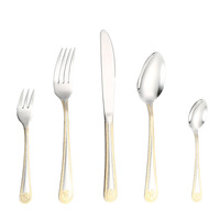 Ensemble de couverts en titane robuste en acier inoxydable doré de luxe écologique, plaque avec logo personnalisé pour le dîner de mariage, boîte en vrac polie emballée