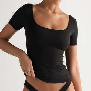 Fabricants de vêtements, vêtements de sport personnalisés pour femmes, vêtements de fitness, col profond, doux, coupe ajustée, manches courtes, t-shirts - Product Image 1