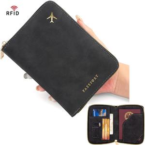 Nouveau daim PU cuir fermeture éclair voyage portefeuille <span class=keywords><strong>passeport</strong></span> couverture, unisexe grande capacité RFID protégé porte-carte étui, porte-<span class=keywords><strong>passeport</strong></span> - Product Image 1