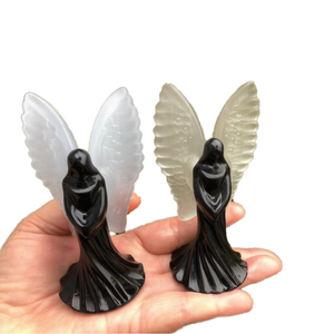 Hot Sale Hand Carved Black Obsidian White Selenite <b>Angel</b> Fairy Tree Figurine for Christmas Feng Shui Decor <b>Gift</b> - Product Image 1