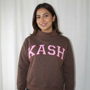 Sweat-shirt à col montant KASH PANTHER 100% coton ROSE CLAIR avec broderie appliquée, col large, CLUSH SPORTS - Product Image 1