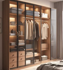 Designed Minimalist Storage Cabinet Wood <b>Wardrobe</b> High End Design <b>Wardrobe</b> With Led Light and 5 Door - Product Image 3