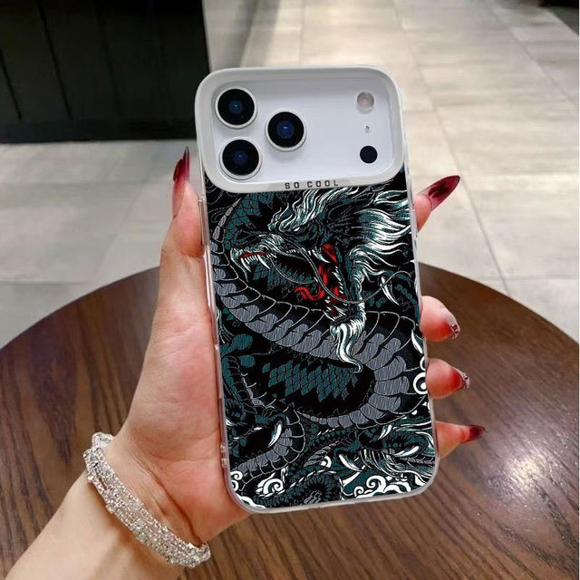 Color-printed Phone Case for iPhone 15 16 17 Pro Max for Samsung Galaxy Dragon PatternHard Protective Cover