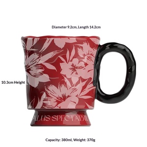 Tasse à café en porcelaine sur pied, style européen vintage, motif tulipe, pour couple, cadeau souvenir, résistante aux hautes températures - Product Image 6