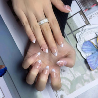 Ongles en acrylique à presser, perles et perles dorées, motif floral 3D, forme amande, faits à la main, certifiés, personnalisables, fournisseur pour salons de manucure
