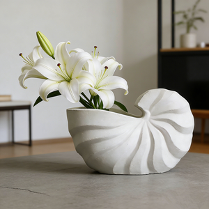 Pot de fleurs en béton créatif à motif coquillage, décoration artistique de bureau, couleur et logo personnalisés, vase pour fleurs séchées Phalaenopsis - Product Image 4