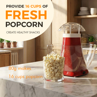 Appareil à popcorn à air chaud sans huile 1040W avec cuillère à beurre, 27,1x27,1x27,6cm