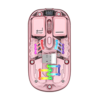 Souris de jeu sans fil rechargeable double mode portable BT 2,4 GHz USB, design transparent, main droite, pour ordinateur portable, tablette, PC, ordinateur portable