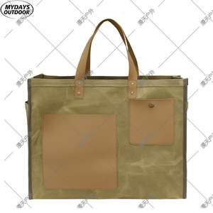 Wet Wax Canvas Tote <b>Bag</b> Green Khaki 10kg Capacity Waterproof Outdoor Garden <b>Tool</b> <b>Bag</b> All Seasons Use - Product Image 4