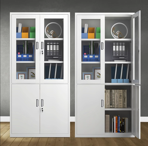 Armoire de classement moderne en acier avec façade en verre, deux tiroirs centraux, design modulaire écologique pour bureau à domicile et immeubles de bureaux - Product Image 4