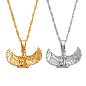 Fab ägyptische Göttin Halskette Silber Farbe/Gold Farbe Flügel ketten Ankh Lätzchen Wicca heid nischer Schmuck Ägypten Religion #220206