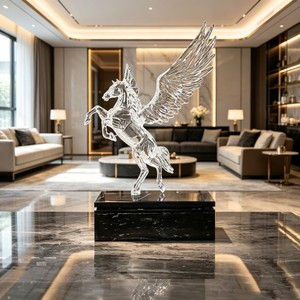 CP048 Elegante Scultura Animale Anti-Crepa in Poliresina, Pegaso con <span class=keywords><strong>Ali</strong></span> Aperte in Posa Rialzata, Ornamento da Tavolo per Ufficio Aziendale e Hall - Product Image 1