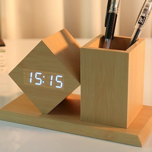Biểu Tượng Tùy Chỉnh Bàn Sáng Tạo Đồng Hồ Báo Thức Chủ Bút Với Gỗ Kỹ Thuật Số LED Bằng Gỗ Bảng Báo Thức Đồng Hồ Cho Văn Phòng - Product Image 4