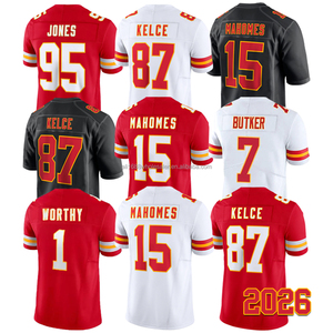 Maillot de football pour homme style tendance 2026 Patrick Mahomes, brodé Travis Kelce Harrison Butker Xavier Worthy Mansoor Delane S-3XL - Product Image 1