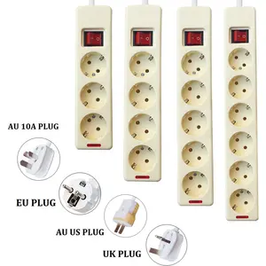 Power Strip Surge Protector 3/4/5/6 AC EU UK AU US Plug Outlet Sockets Lead Extension with Adapter Cable1.5m