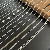 Collier Chaîne Plaqué Or 18 Carats en Argent Sterling S925, Chaîne Simple Basique en Argent, Chaîne Cubaine Chopin, Chaîne Boîte, Bijoux de Gros 925