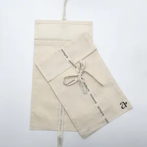 Custom Luxury Cotton Natural Color Printing Logo Underwear Storage Cotton Envelope Pouch Cloth GIft Dust Bag With Cotton Rope