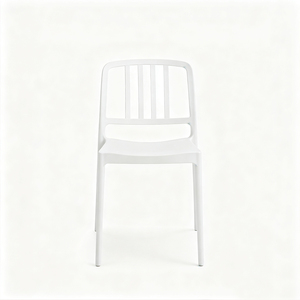 Chaise de salle à manger moderne en plastique blanc avec dossier géométrique, design minimaliste, empilable, mobilier pour la maison - Product Image 2