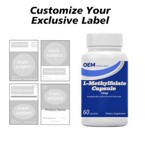 Capsules de L-Méthylfolate (5-MTHF) OEM/ODM : Emballage Personnalisé en Usine, Plusieurs Designs d'Étiquettes, Options Bouteille + Boîte et MOQ Flexible - Product Image 5