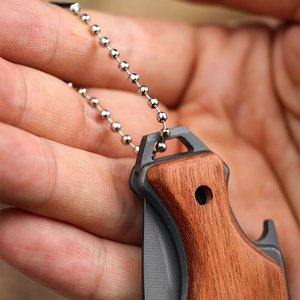 Cuchillo de frutas portátil para exteriores con llavero, para camping y entrega rápida, mango de madera maciza, pelador multifuncional. - Product Image 3