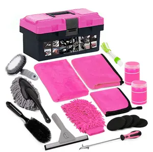 Factory Car Cleaning Wash Kit Interior Detailing Cleaner Kit with High Power Handheld Vacuum Brush Set Car Care Tools Pink