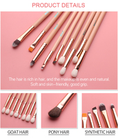 BEILI kuas untuk make up merah muda ultra tipis mata alis eyeshadow eyeliner kuas makeup set label pribadi sintetis rambut kambing