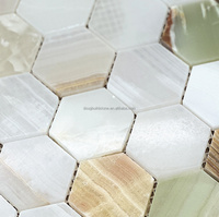 Mosaïque hexagonale moderne en marbre onyx, carrelage en pierre polie, parquet extérieur, hôtels, villas, salon, design graphique, vert et blanc