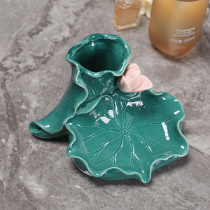 Ruijie Ceramic Toothbrush <b>Holder</b> Leaf Shape <b>Soap</b> <b>Dish</b> Self Drain Bathroom Accessory - Product Image 2