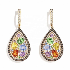 Two Tone Plating Jewelry 925 <b>Sterling</b> <b>Silver</b> Multi Color CZ <b>Dangle</b> <b>Earring</b> - Product Image 1