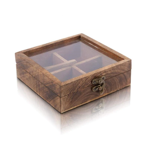 Handmade Wooden Seasoning Herb Spice Masala Box Clear Lid Decorative Storage Home Spice Box Container Holder Rack