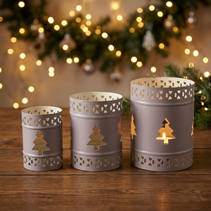 Ensemble de 3 bougeoirs en fer faits à la main, écologiques, sans plomb, motif sapin de Noël, résistants à la chaleur, décoration pour la maison - Product Image 2