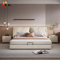 Nouveau lit de chambre principale Napapi avec cadre en bois massif, design moderne et minimaliste, luxe haut de gamme, espace de rangement intégré