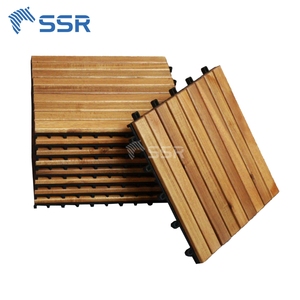 Teak 9 Slat Acacia Wood <b>Decking</b> Tiles Outdoor Interlocking Floor Tiles Anti-slip, Easy to Instal from Vietnam - Product Image 1