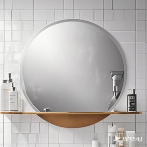 RIANHOU Perch Round <strong>Mirror</strong> with Shelf 36&quot; Wall Mounted Metal Frame <strong>Mirror</strong> Decorative for Living Room or Bathroom - Product Image 4