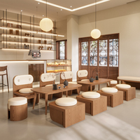 Ensemble de table et chaises de négociation pour café commercial de luxe moderne, sièges en cuir, plateau de table en bois - 4 places, écologique, pour hôtel
