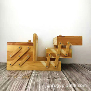 Caja de almacenamiento de madera de tres capas, 30x18x20 cm, con cajones para organizador de cosméticos, uso en escritorio - Product Image 2