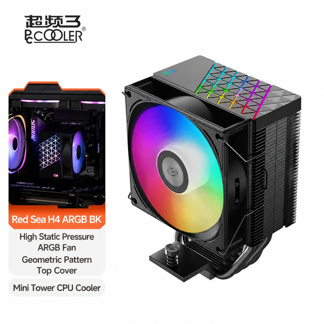 PCCOOLER Red Sea H4 ARGB BK CPU Air Cooler 4 Heatpipes 92mm PWM Fan for Intel LGA1700 1200 115X AMD AM4 AM5 Mini Tower
