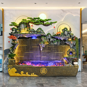 Fontaine cascade artificielle Quanfangyuan avec aquarium, décoration paysagère intérieure et extérieure sur pied - Product Image 1