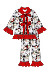 Longlv Sibling Girls - Conjunto de pijama de 2 piezas con estampado de dibujos animados de Papá Noel, ecológico, de elastano/poliéster, sin mangas, con ribete rojo - Product Image 4